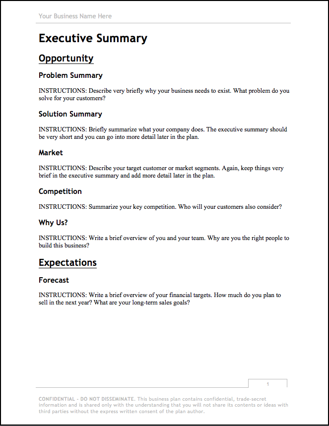 free business plan template for mac